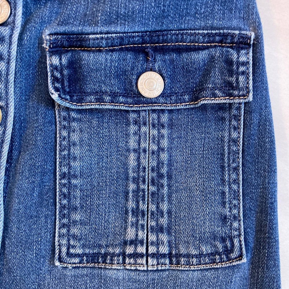 Abercrombie & Fitch Blue Denim Button Front Cotton Midi Skirt Raw Hem (Size 26) - Picture 4 of 10